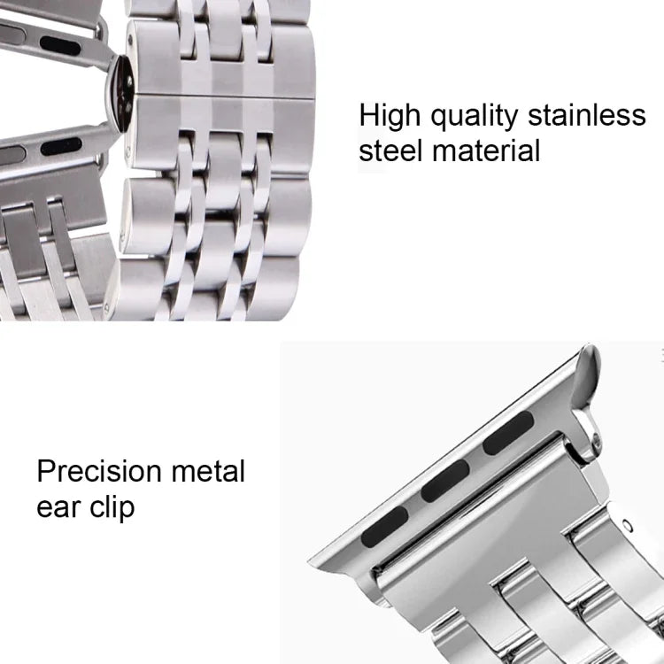 20mm Women Hidden Butterfly Buckle 7 Beads Stainless Steel Watch Band For Apple Watch 38mm(Silver Gold), 20mm Women