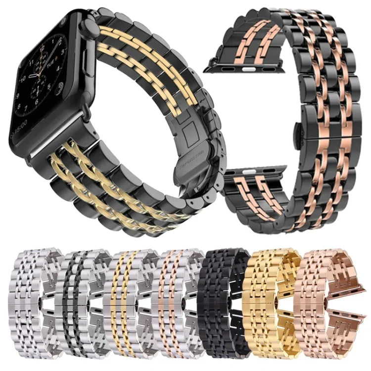 Hidden Butterfly Buckle 7 Beads Stainless Steel Watch Band For Apple Watch 42mm(Silver Gold), 20mm Women