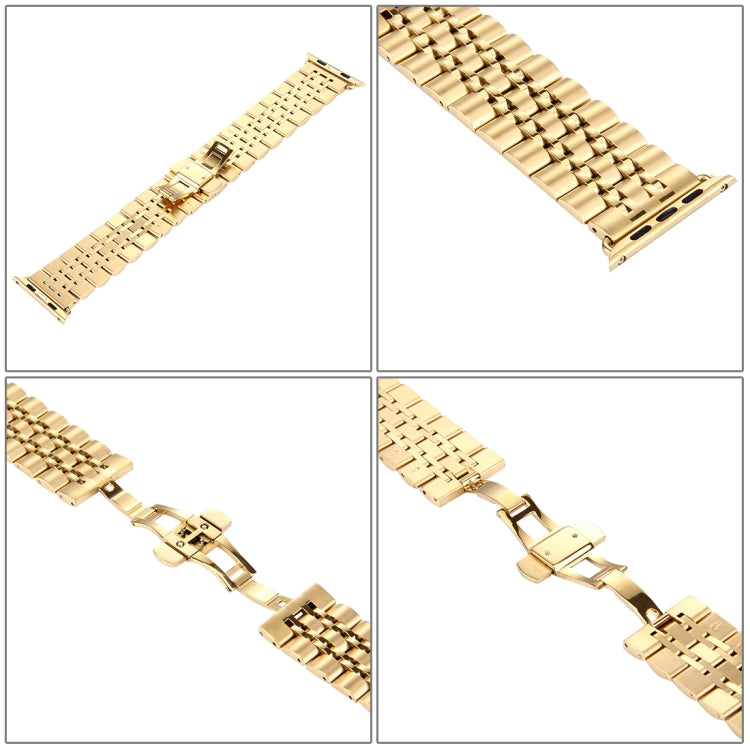 22mm Men Hidden Butterfly Buckle 7 Beads Stainless Steel Watch Band For Apple Watch 38mm, 22mm Men