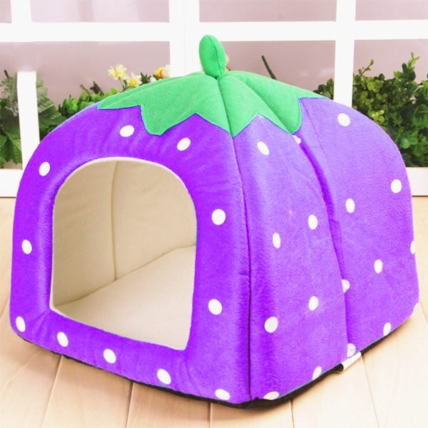 Strawberry Shaped Foldable Short Plush Pet House Nest, Size: L, Purple, Size L, Red, Size L, Pink, Size L