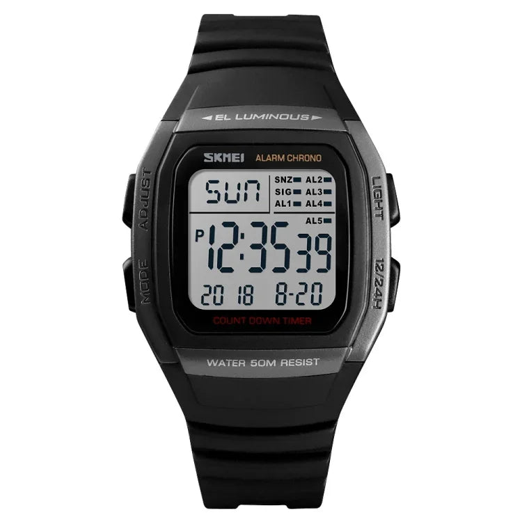 SKMEI 1278 Fashionable Outdoor 50m Waterproof Digital Watch Student Sports Wrist Watch Support 5 Group Alarm Clocks (Titanium), SKMEI 1278