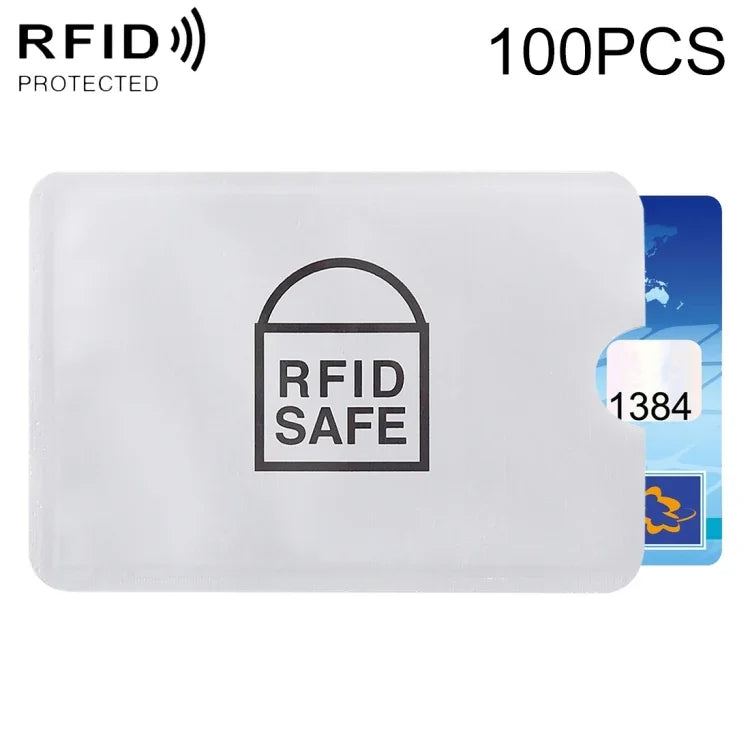 100pcs Aluminum Foil Anti Theft RFID Blocking Sleeve Card Protector, Size: 9.1*6.3cm, RFID SAFE 100pcs