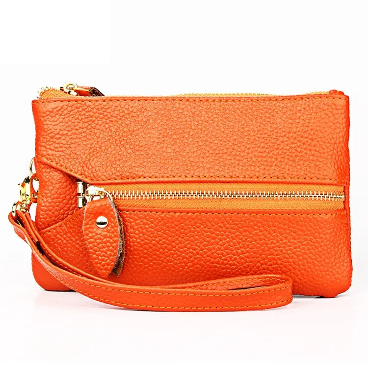 2001 Horizontal Square Litchi Texture Wallet Clutch Bag for Ladies, with Detachable Hand Strap & 6 Key Rings, Orange, Pink, Green, Yellow