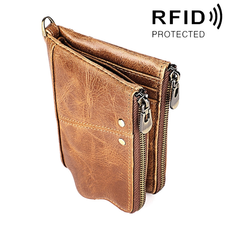 3533 Long Crazy Horse Texture Cowhide Leather Folding Anti-magnetic RFID Wallet Clutch Bag for Men, with Card Slots, 3533 Yellowish-brown, 3533 Black, 3533 Coffee, 3533 Blue, 3533 Red