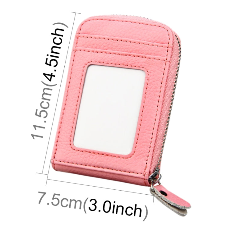 Genuine Cowhide Leather Solid Color Zipper Vertical Card Holder Wallet RFID Blocking Card Bag Protect Case with 12 Card Slots, Size: 11.5*7.5cm