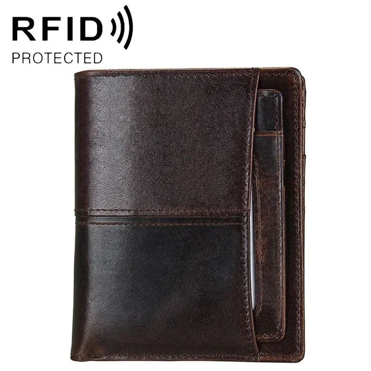 8232 Antimagnetic RFID Men Oil Wax Leather Wallet with Detachable Card Holder, 8232