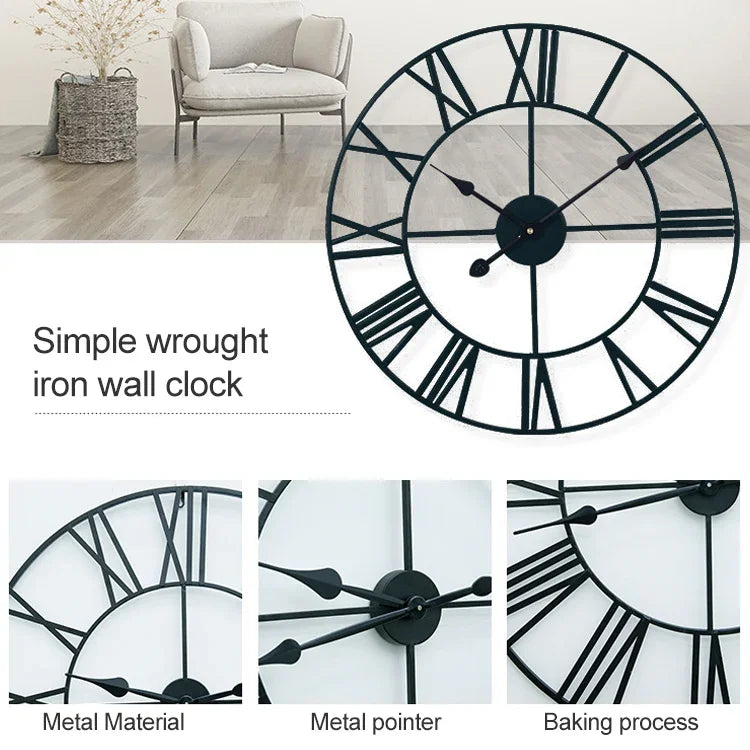 80cm Retro Living Room Iron Round Roman Numeral Mute Decorative Wall Clock, 80cm