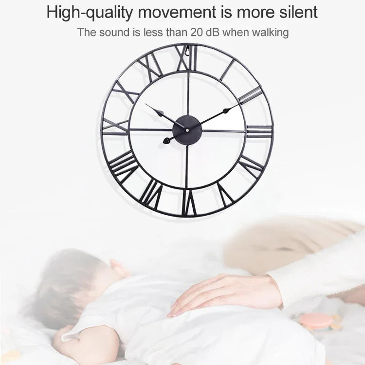 80cm Retro Living Room Iron Round Roman Numeral Mute Decorative Wall Clock, 80cm