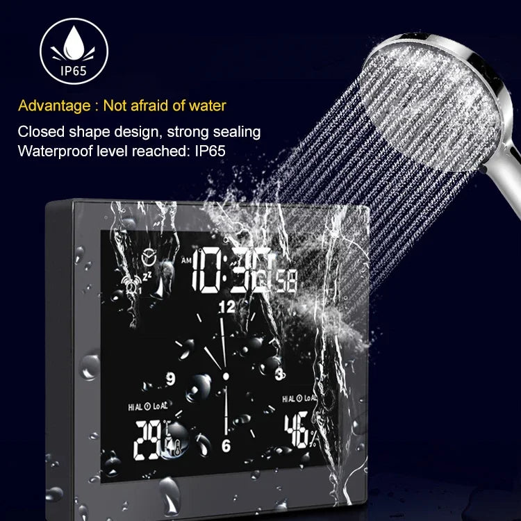 TS-WP10-W Waterproof Bathroom Wall Clock Timer Household Thermometer Hygrometer, TS-WP10-W, TS-WP10-B