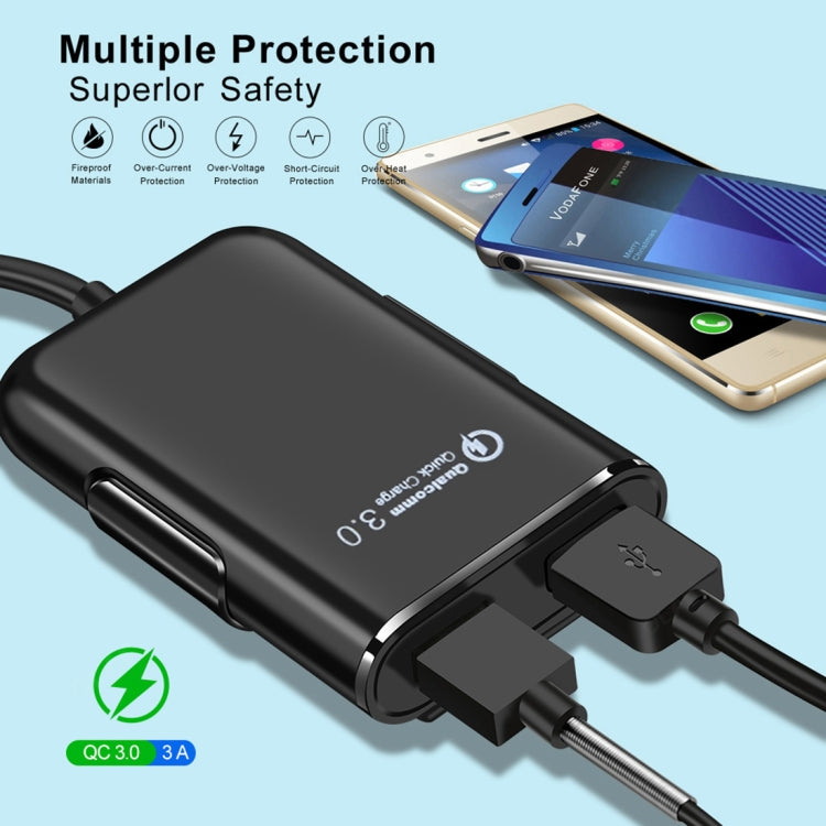 HMQ-C801 1.8m 8A Max 4 Ports USB Car Charger with Extending USB HUB for Front & Back Seat Charging, HMQ-C801