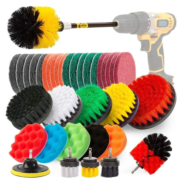 37 in 1 Floor Wall Window Glass Cleaning Descaling Electric Drill Brush Head Set, 37 in 1