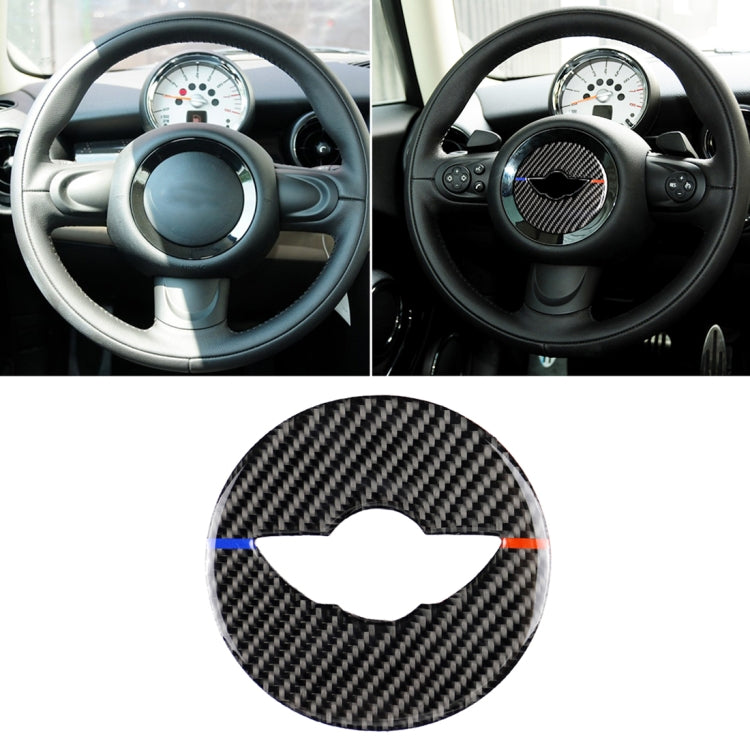Red Blue Color Car Steering Wheel Logo R Chassis Carbon Fiber Decorative Sticker for BMW MINI R55 / R56 / Countryman R60 / Paceman R61, For BMW MINI R60 (Red Blue Color)