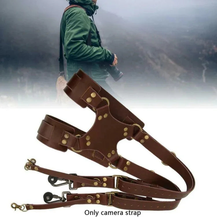 Quick Release Anti-Slip Dual Shoulder Leather Harness Camera Strap with Metal Hook for SLR / DSLR Cameras, Dual Shoulder(Brown), Dual Shoulder(Black)