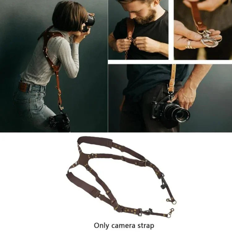 Quick Release Anti-Slip Dual Shoulder Leather Harness Camera Strap with Metal Hook for SLR / DSLR Cameras, Dual Shoulder(Brown), Dual Shoulder(Black)