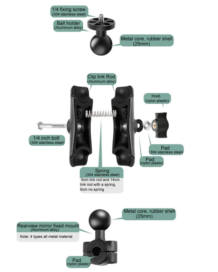 25mm Ball Head M10 Screw Motorcycle Fixed Mount Holder for GoPro, Insta360, DJI and Other Action Cameras, 25mm Ball Head M10 Screw