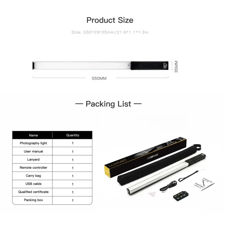 LUXCeO Q508S Dual Color Temperature 1000LM Photo LED Stick Video Light Handheld LED Fill Light Flash Lighting Lamp, Q508S