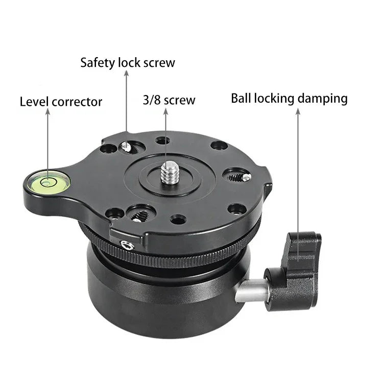 BEXIN DY-60N 3/8 inch Thread Dome Professional Tripod Leveling 360 Degree Panorama Head Base with Bubble Level & 3/8 inch Screw Adapter, DY-60N 3/8 inch