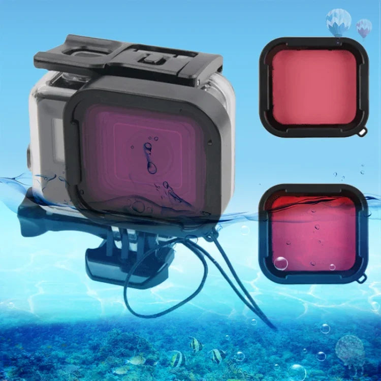 45m Waterproof Housing Protective Case + Touch Screen Back Cover for GoPro NEW HERO /HERO6 /5, with Buckle Basic Mount & Screw & (Purple, Red, Pink) Filters, No Need to Remove Lens, Touch Screen + Filters (Transparent)