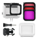 45m Waterproof Housing Protective Case + Touch Screen Back Cover for GoPro NEW HERO /HERO6 /5, with Buckle Basic Mount & Screw & (Purple, Red, Pink) Filters, No Need to Remove Lens, Touch Screen + Filters (Transparent)