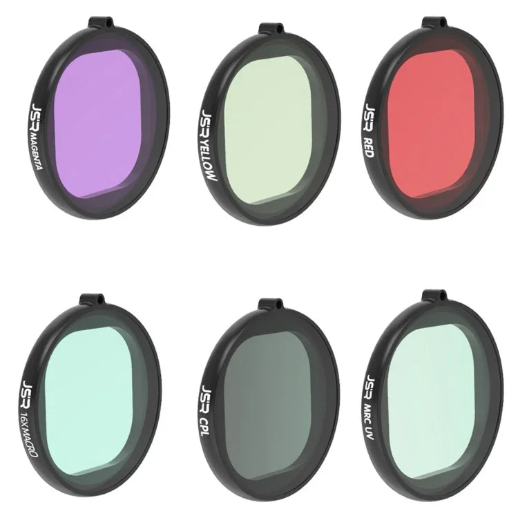 JSR Round Housing Diving 6 in 1 UV + CPL + 16X Macro + Red + Yellow + Purple Lens Filter for GoPro HERO8 Black, 6 in 1 Lens