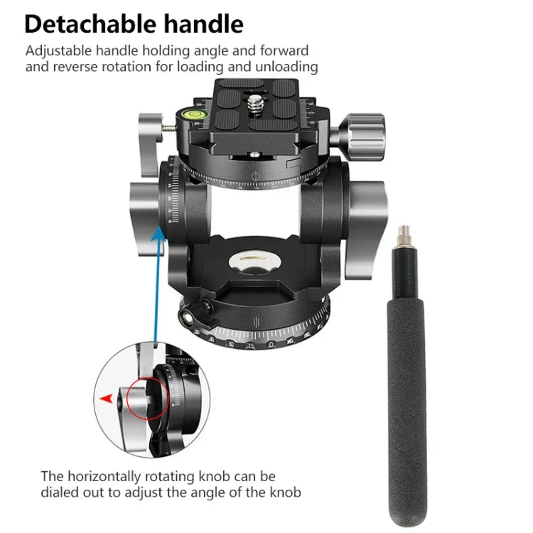 BEXIN DT-02R/S 2D 720 Degree Panorama Heavy Duty Tripod Action Fluid Drag Head with Quick Release Plate, DT-02R/S