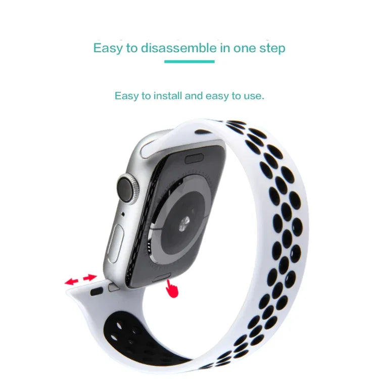 Elastic Silicone Watchband For Apple Watch Series 6 & SE & 5 & 4 40mm / 3 & 2 & 1 38mm, Length: 160mm, 160mm (White Black), 160mm (Black), 160mm (Black Yellow), 160mm (Black Grey), 160mm (Red Black), 160mm (Black White), 160mm (Black Red)              ...