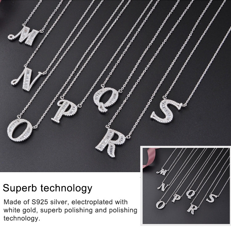Women Fashion S925 Sterling Silver English Alphabet Pendant Necklace, C, H, K, M