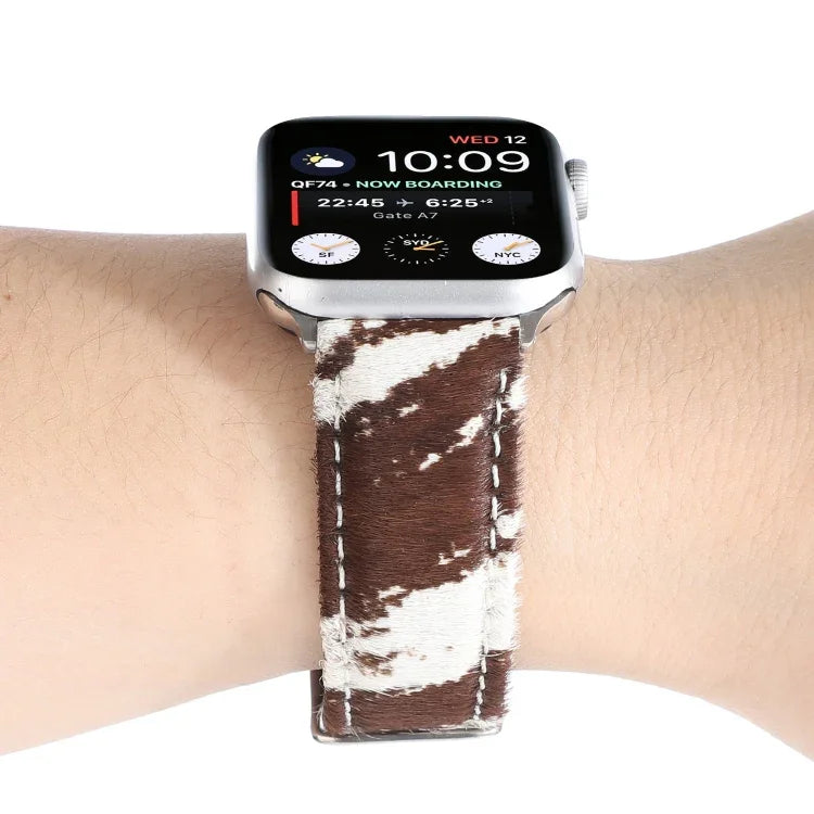 Horsehair Fluffy Leopard Print Leather Watch Strap, For Apple Watch Ultra 49mm / Series 8&7 45mm / SE 2&6&SE&5&4 44mm / 3&2&1 42mm, For Apple Watch Series 8&7 41mm / SE 2&6&SE&5&4 40mm / 3&2&1 38mm                                                       ...