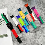 Silicone Color Matching Replacement Watchbands For Apple Watch Series 6 & SE & 5 & 4 40mm / 3 & 2 & 1 38mm, For Apple Watch 40mm/38mm(Black+Red+White), For Apple Watch 40mm/38mm(Red+White+Black), For Apple Watch 40mm/38mm(Light Blue+Dark Blue+Yellow)  ...