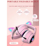 AKZ-022 USB + 3.5mm Port Cat Ear Design Foldable LED Headset with Mic