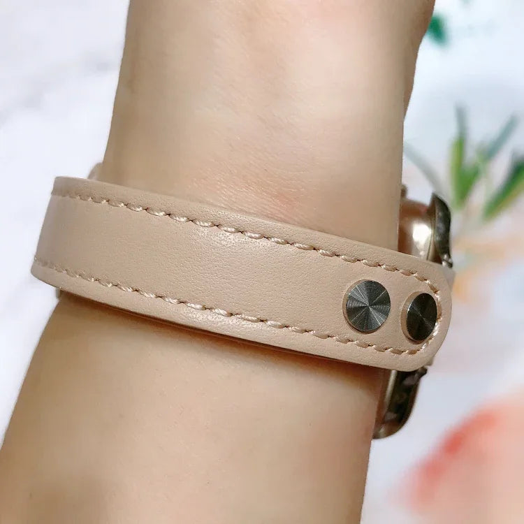 Double Nail Leather Replacement Strap Watchband, For Apple Watch Series 7  41mm / & 6 & SE & 5 & 4 40mm, For Apple Watch Series  7  45mm / & 6 & SE & 5 & 4 44mm