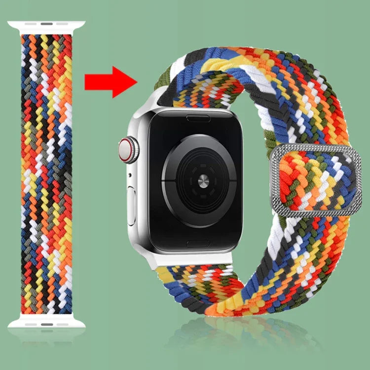 Buckle Braided Elastic Strap Watch Band For Apple Watch Series 9&8&7 41mm / SE 3&SE 2&6&SE&5&4 40mm / 3&2&1 38mm(Rainbow Color), For Apple Watch Series 7 45mm / 6 & SE & 5 & 4 44mm / 3 & 2 & 1 42mm