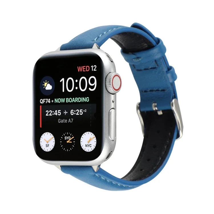 14mm Slim Genuine Leather Strap Watchband For Apple Watch Series, 7 45mm / 6 & SE & 5 & 4 44mm / 3 & 2 & 1 42mm, 7 41mm / 6 & SE & 5 & 4 40mm / 3 & 2 & 1 38mm