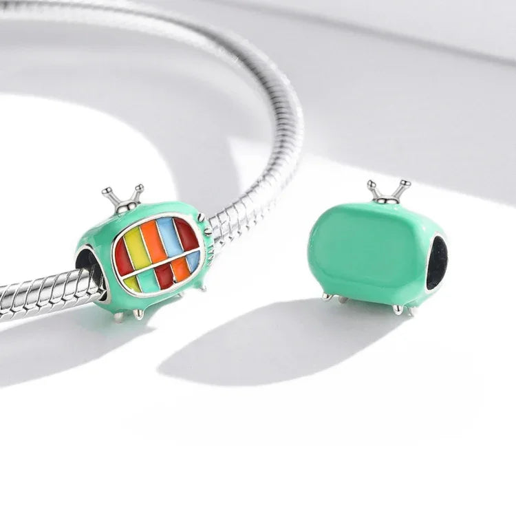 S925 Sterling Silver Mini Color TV Beads DIY Bracelet Necklace Accessories, Mini Color TV