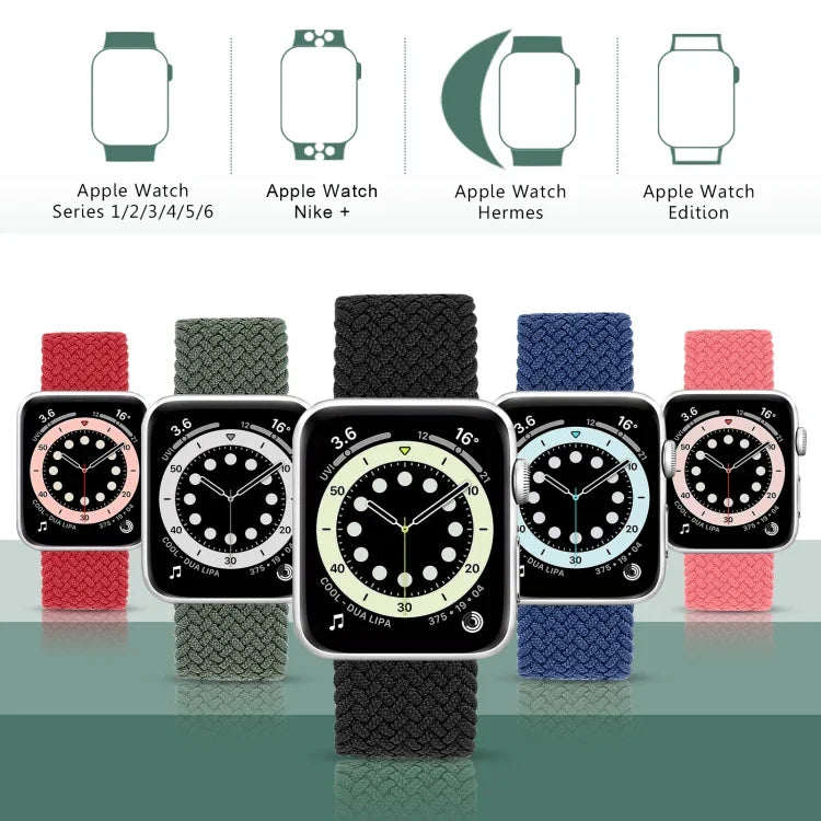 Metal Head Braided Nylon Solid Color Replacement Strap Watchband For Apple Watch Series 6 & SE & 5 & 4 40mm / 3 & 2 & 1 38mm, L 155mm