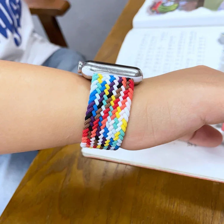 Rainbow Braided Single Loop Replacement Watchbands, Size: S 135mm For Apple Watch Series 6 & SE & 5 & 4 44mm / 3 & 2 & 1 42mm, S 135mm 44mm / 42mm