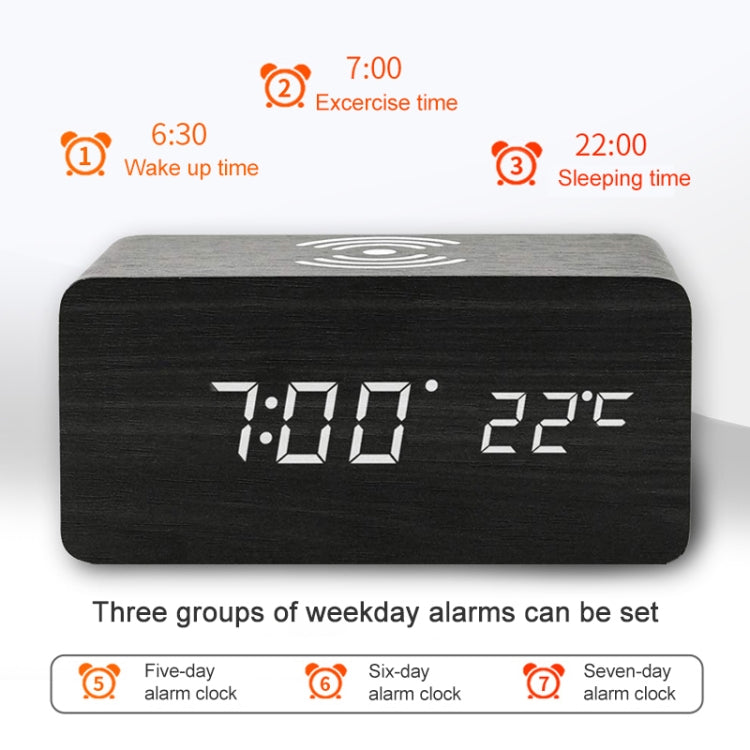 KD8801 5W Wooden Creative Wireless Charger LED Mirror Digital Display Sub-alarm Clock, Regular Style