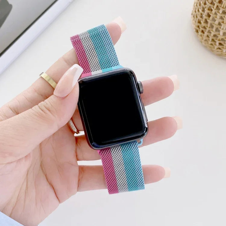 Four-colors Milanese Replacement Strap Watchband, For Apple Watch Series 7  41mm / & 6 & SE & 5 & 4 40mm, For Apple Watch Series  7  45mm / & 6 & SE & 5 & 4 44mm
