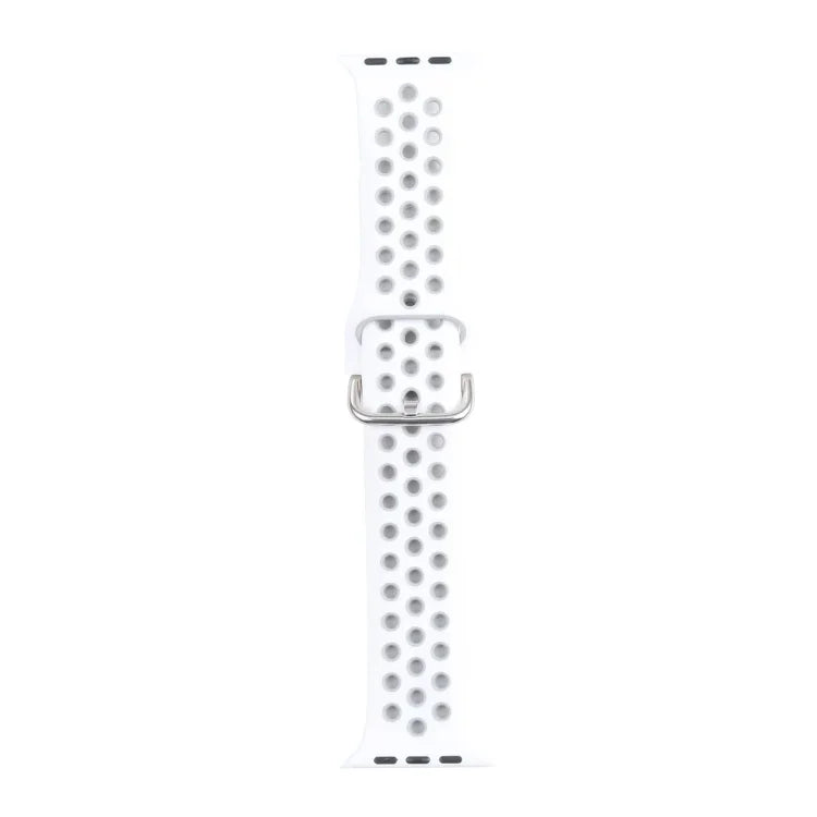 Metal Buckle Silicone Replacement Watchband For Apple Watch Series, 7 41mm / 6 & SE & 5 & 4 40mm / 3 & 2 & 1 38mm, 7 45mm / 6 & SE & 5 & 4 44mm / 3 & 2 & 1 42mm