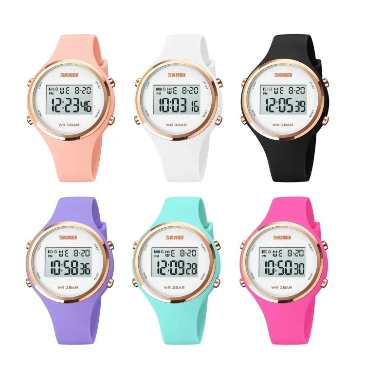 SKMEI 1720 Round Dial LED Digital Display Luminous Silicone Strap Electronic Watch