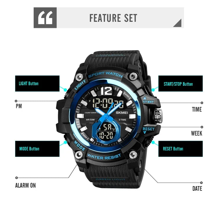 SKMEI 1725 Three Time LED Digital Display Timing Luminous Electronic Watch
