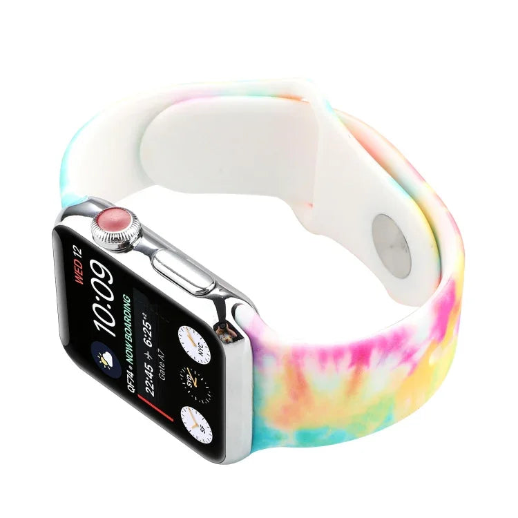 Silicone Painted Pattern Replacement Watchband For Apple Watch Series, 7 41mm / 6 & SE & 5 & 4 40mm / 3 & 2 & 1 38mm, 7 45mm / 6 & SE & 5 & 4 44mm / 3 & 2 & 1 42mm