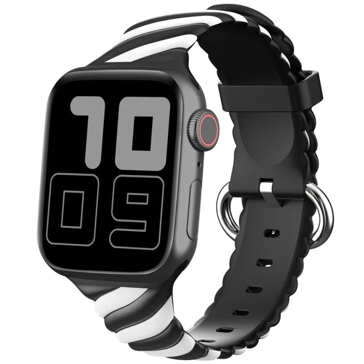Two-color Twist Silicone Replacement Strap Watchband For Apple Watch Series, 7 41mm / 6 & SE & 5 & 4 40mm / 3 & 2 & 1 38mm, 7 45mm / 6 & SE & 5 & 4 44mm / 3 & 2 & 1 42mm
