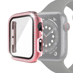 Electroplating PC Single Row Diamond Protective Case with Tempered Glass Film For Apple Watch Series, 3 & 2 & 1 38mm, 3 & 2 & 1 42mm