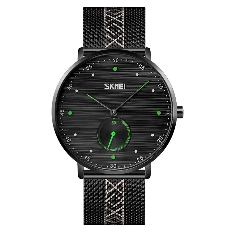 SKMEI 9218 Men Horizontal Striped Arabic Numeral Dial Mesh Belt Quartz Watch