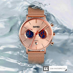 SKMEI 9231 Men Map Pattern Calendar Stopwatch Stainless Steel Strap Quartz Watch