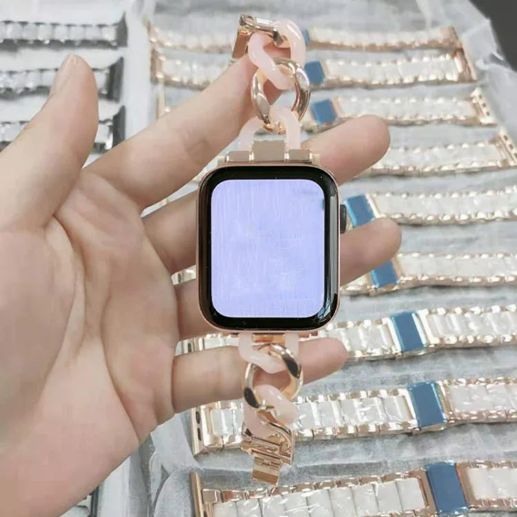 Cowboy Chain + Resin Metal Replacement Strap Watchband For Apple Watch Series, 7 41mm / 6 & SE & 5 & 4 40mm / 3 & 2 & 1 38mm, 7 45mm / 6 & SE & 5 & 4 44mm / 3 & 2 & 1 42mm