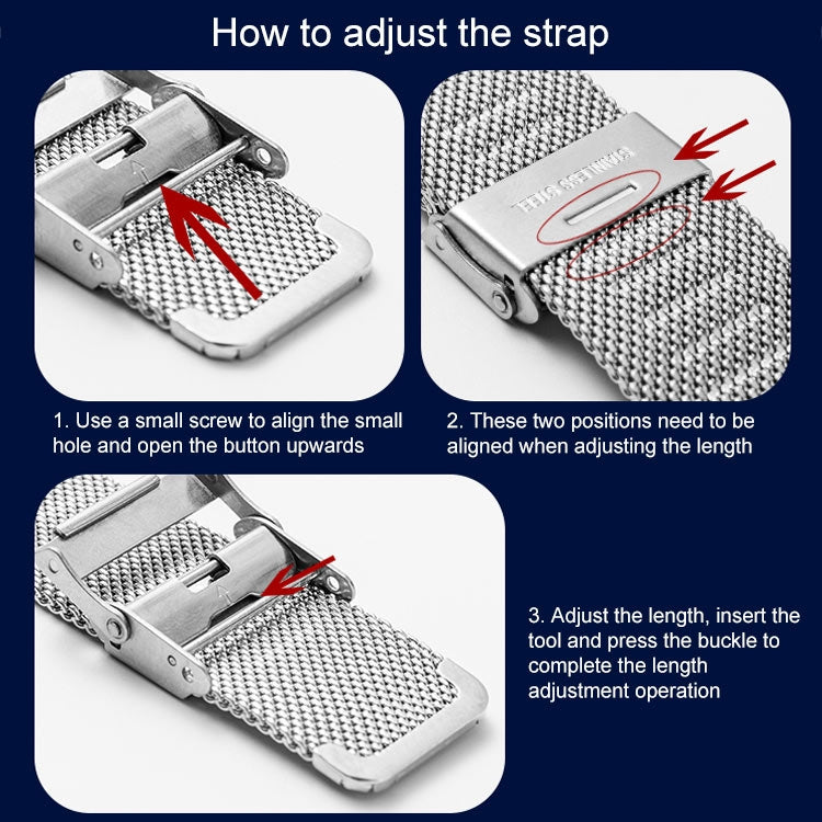 304 Stainless Steel Double Buckle Replacement Strap Watchband, 12mm, 14mm, 16mm, 18mm, 20mm, 22mm