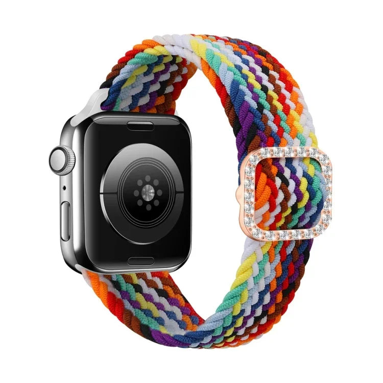 Adjustable Nylon Braided Elasticity Diamond Buckle Replacement Strap Watchband For Apple Watch Series, 7 & 6 & SE & 5 & 4 40mm/3 & 2 & 1 38mm, 7 & 6 & SE & 5 & 4 44mm/3 & 2 & 1 42mm