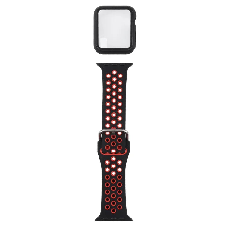 Silicone Replacement Strap Watchband + Protective Case with Screen Protector Set For Apple Watch Series, 3 & 2 & 1 42mm, For Apple Watch Series 6 / 5 / 4 / Watch SE 44mm